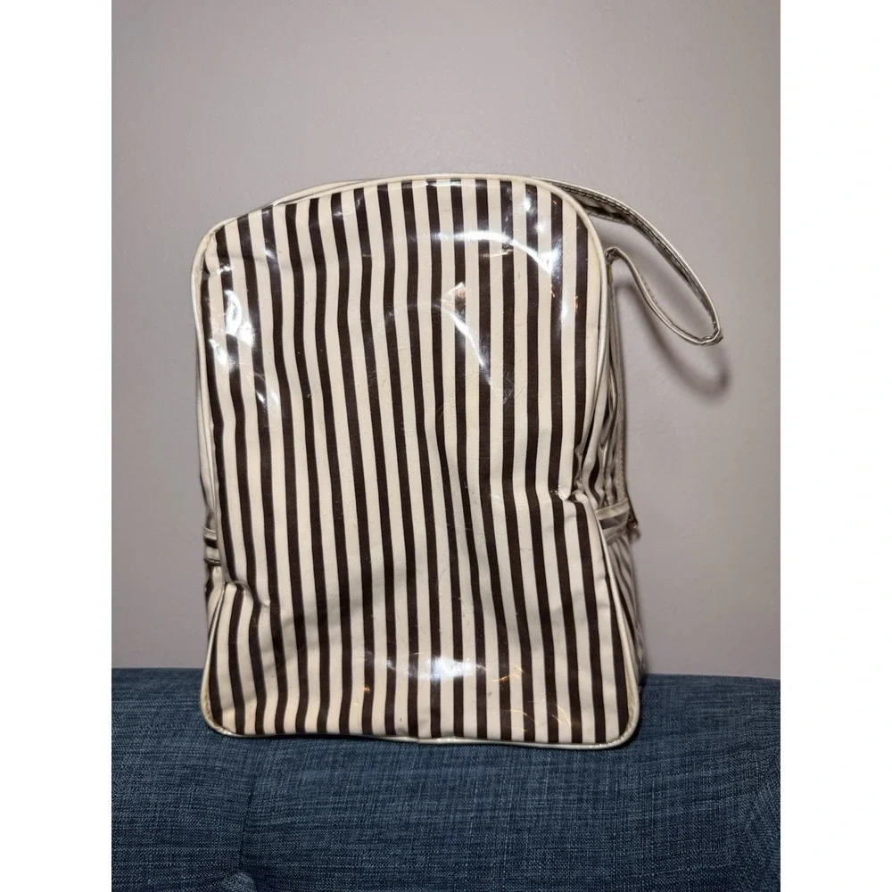 Vintage Henri Bendel Centennial Stripe Large Clear Vinyl‎ Makeup Bag 12 X 9 X 4